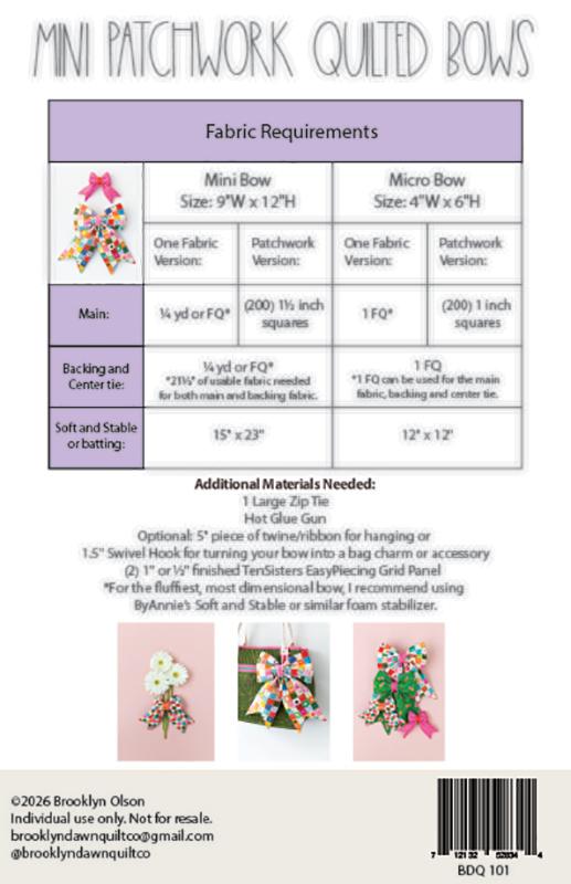 Mini Patchwork Quilted Bow Paper Pattern by Brooklyn Dawn