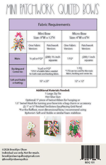 Mini Patchwork Quilted Bow Paper Pattern by Brooklyn Dawn