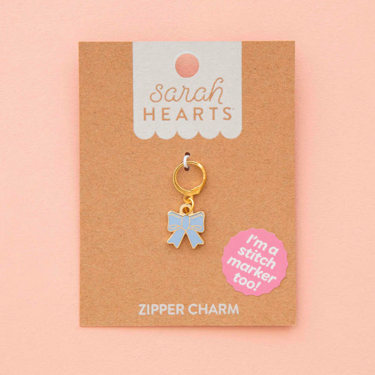 Blue Bow Zipper Charm & Stitch Marker - Sarah Hearts