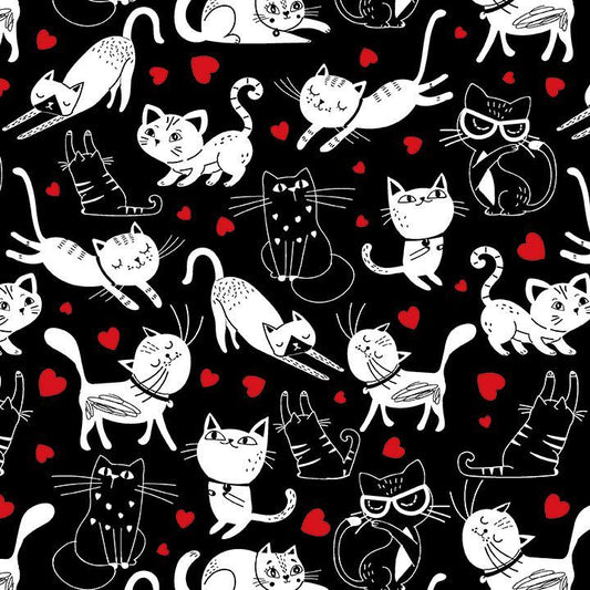 Tossed Cats and Hearts by Timeless Treasures | CAT CD3833