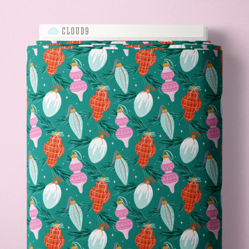 Jolly Tidings - Brilliant Baubles Turquoise by Whim and Joy for Cloud9 Fabrics