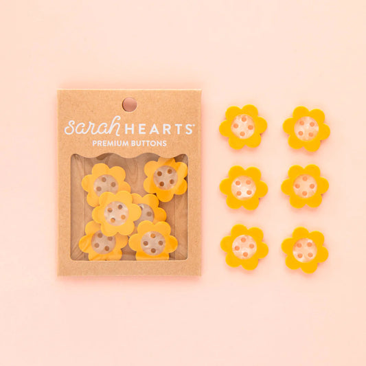 Sarah Hearts Buttons Yellow Daisy  Large 1"