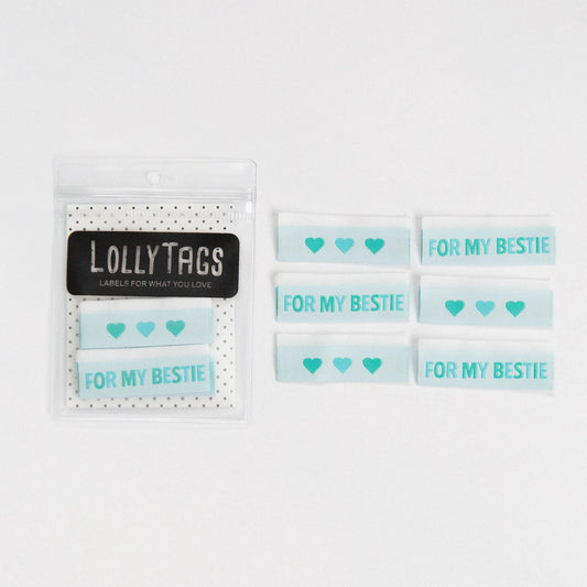 For My Bestie in Aqua - Woven Sewing Labels by LollyTags