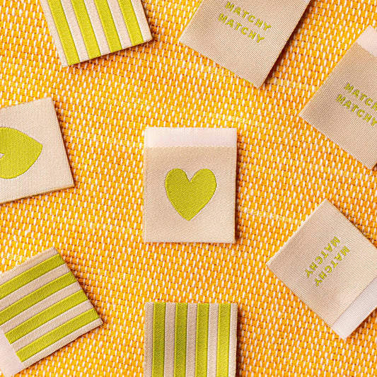 Lime & White Heart - Premium Woven Sew In Label - Matchy Matchy