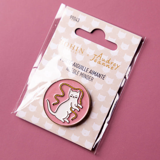 Pink Cat Needle Minder by Audrey Jeanne