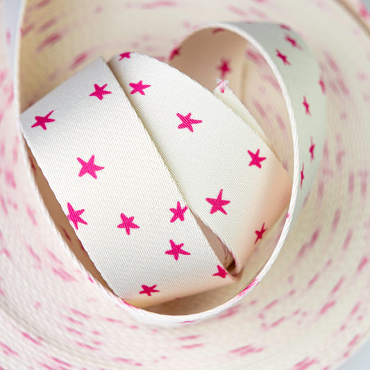1.5" Pink on Natural Starry Webbing by Alexia Marcelle Abegg
