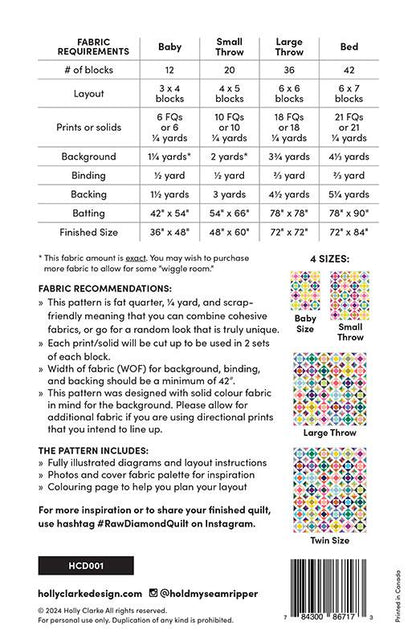 Raw Diamond Quilt Pattern by Holly Calrke Design