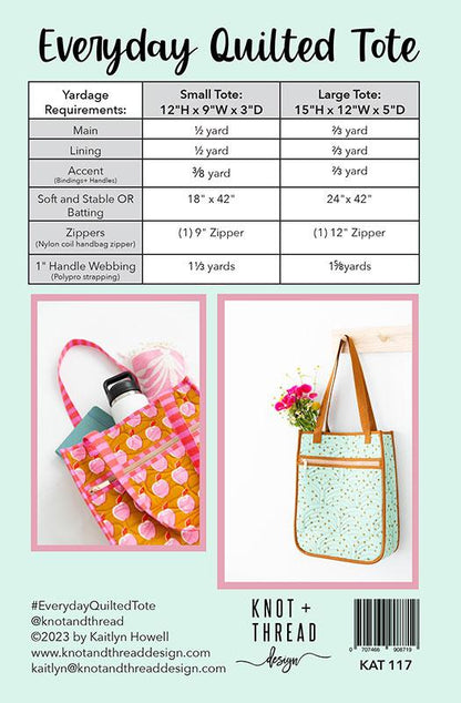 Everyday Quilted Tote Paper Pattern by Knot and Thread Design