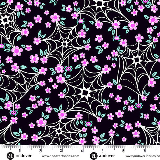 Ghostly Garden - Web and Bloom Black by KP Creates for Andover
