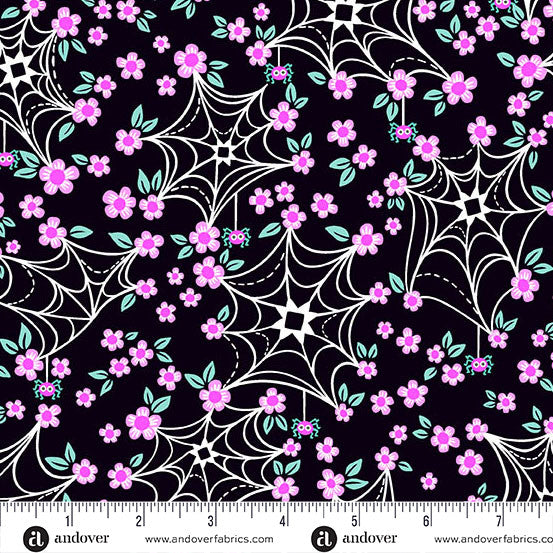 Ghostly Garden - Web and Bloom Black by KP Creates for Andover