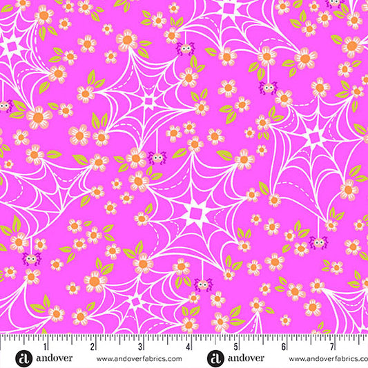 Ghostly Garden - Web and Bloom Pink by KP Creates for Andover