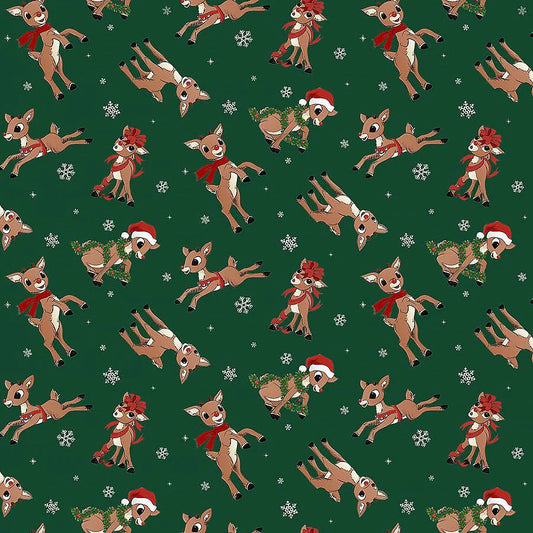 Rudolph The Red Nosed Reindeer - Rudolph Toss Dark Green by Northcott