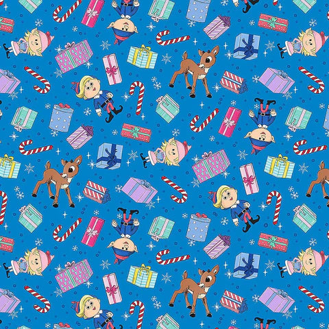 Rudolph The Red Nosed Reindeer - Presents in Blue  by Northcott
