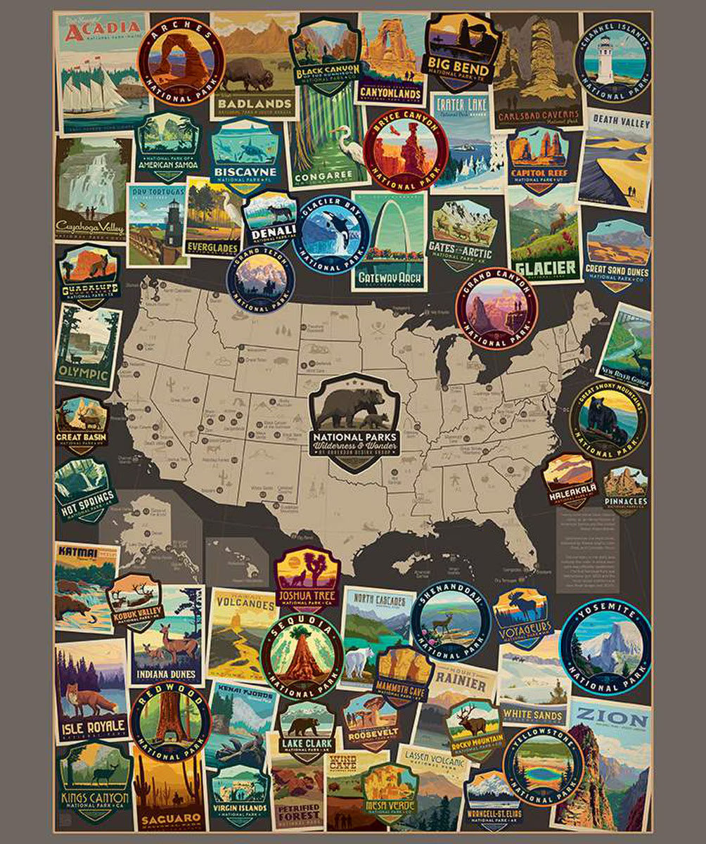 National Parks USA Vertical Map Poster Panel by Riley Blake