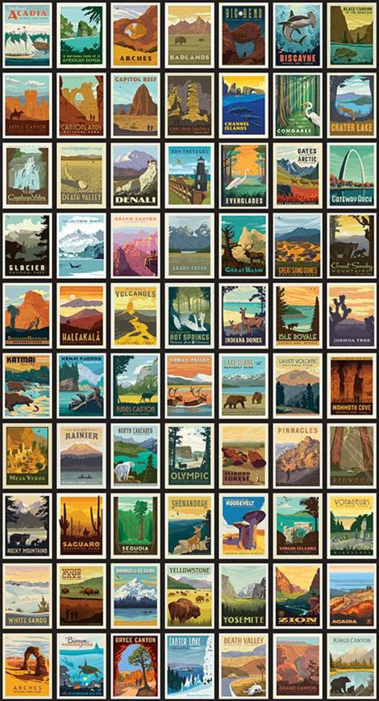 National Parks Posters on Black by Riley Blake C8780