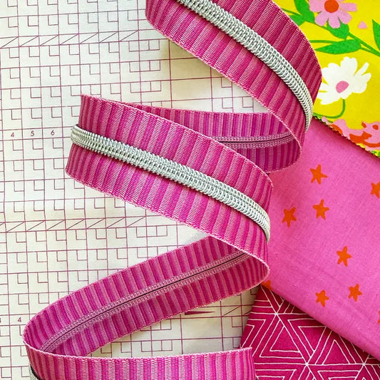 Sassafras Lane Pink Stripe Zipper Tape with Nickle Teeth | SASSKIT PINK