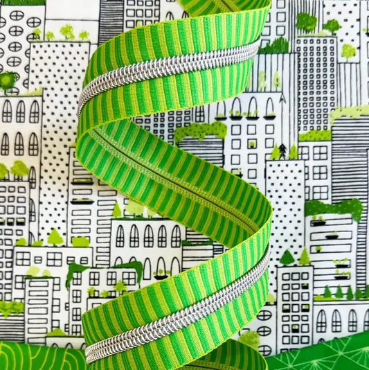 Sassafras Lane Green Stripe Zipper Tape with Nickle Teeth | SASSKIT GREEN
