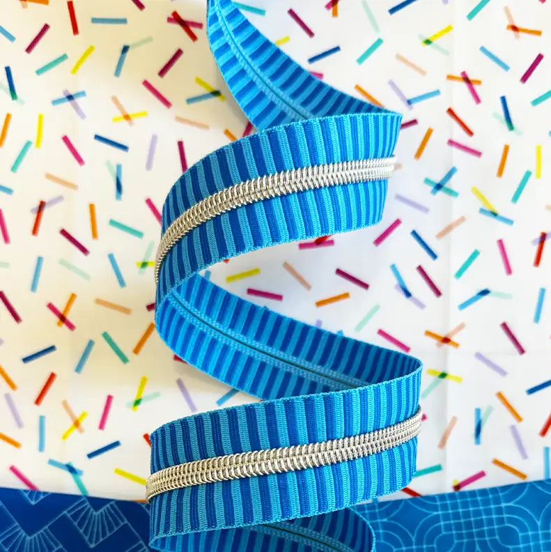 Sassafras Lane Blue Stripe Zipper Tape with Nickle Teeth | SASSKIT BLUE