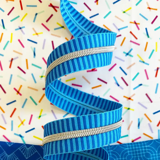 Sassafras Lane Blue Stripe Zipper Tape with Nickle Teeth | SASSKIT BLUE